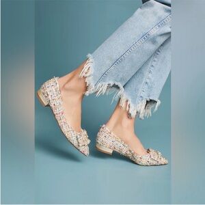 NEW! Anthropologie ELIA B Spain Made Tweed Flats With Jewel Front. EU36.